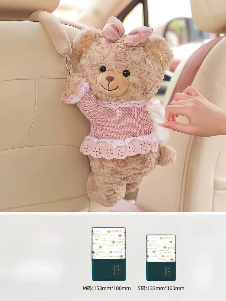 Plush Doll Car Tissue Box Holder | Hanging Headrest Decor