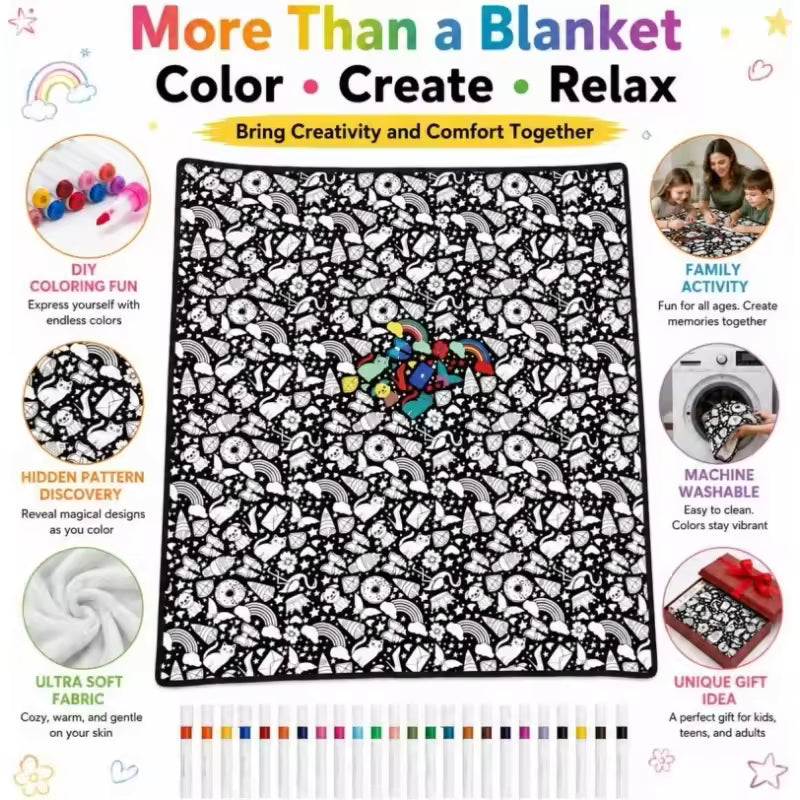 DIY Coloring Blanket with 24 Markers | Custom Art Throw