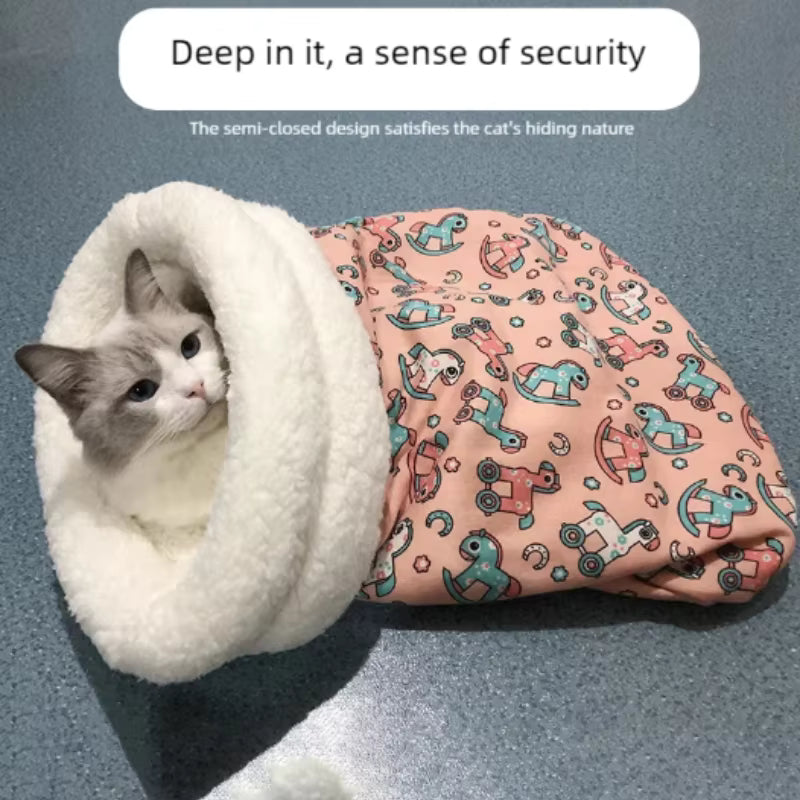 Soft Cuddly Cat Sleeping Bag | Fluffy Warm Pet Pocket Bed