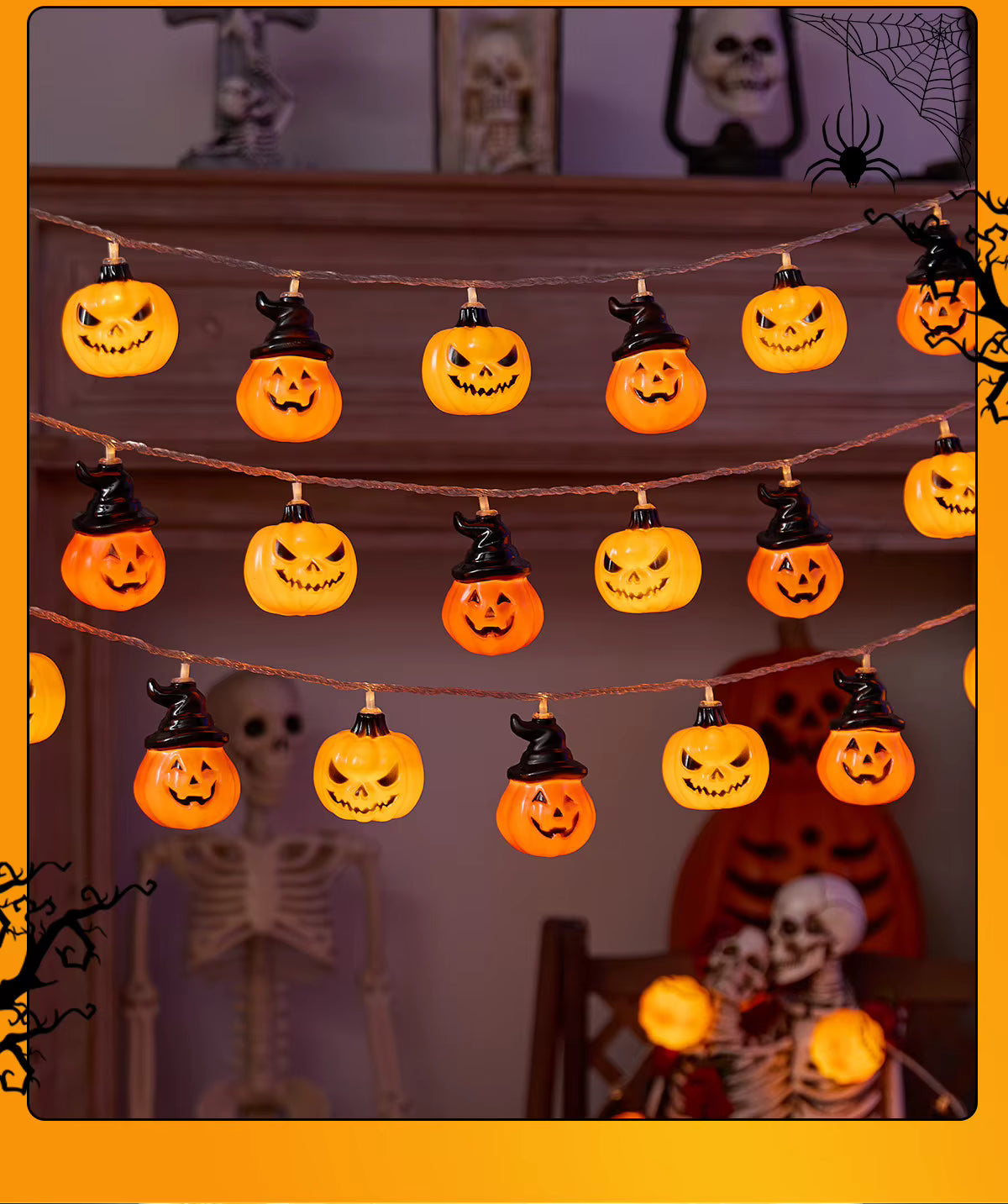 Halloween Pumpkin String Lights | Jack-O-Lantern Fairy LED