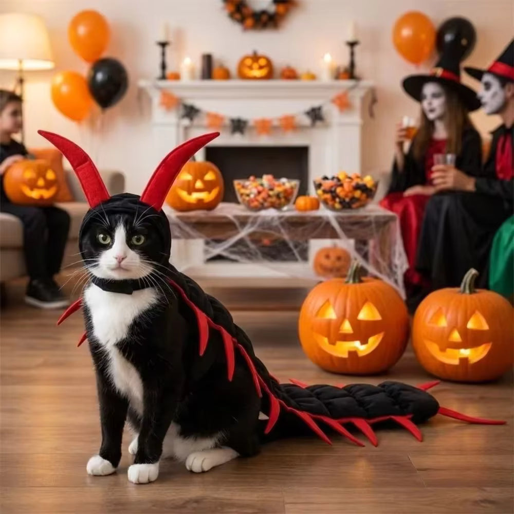 Centipede Cat Costume Halloween | 50-Inch Spooky Pet Cloak