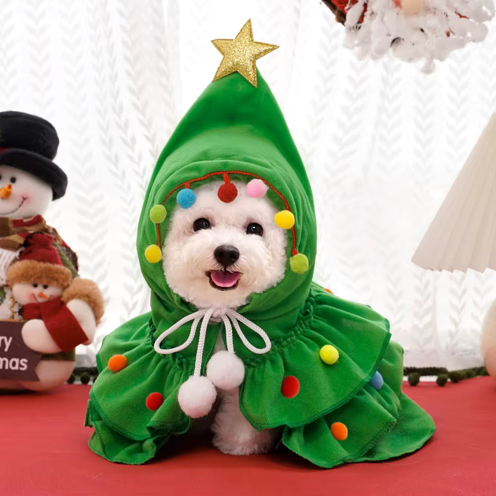 Christmas Pet Cape Dog Cat Costume | Festive Tree Cloak