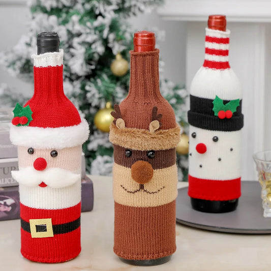 Christmas Santa Claus & Snowman Wine Bottle Covers