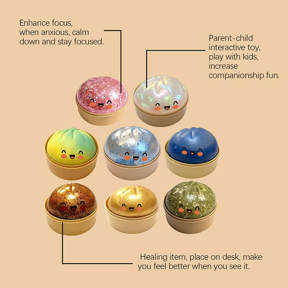 Premium Squishy Steamed Bun Dumpling Toy & Steamer Base