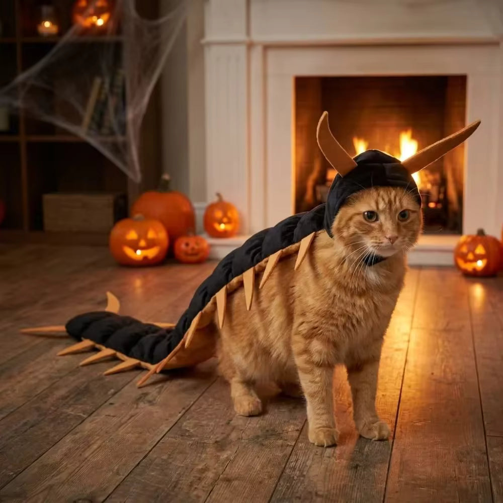 Centipede Cat Costume Halloween | 50-Inch Spooky Pet Cloak