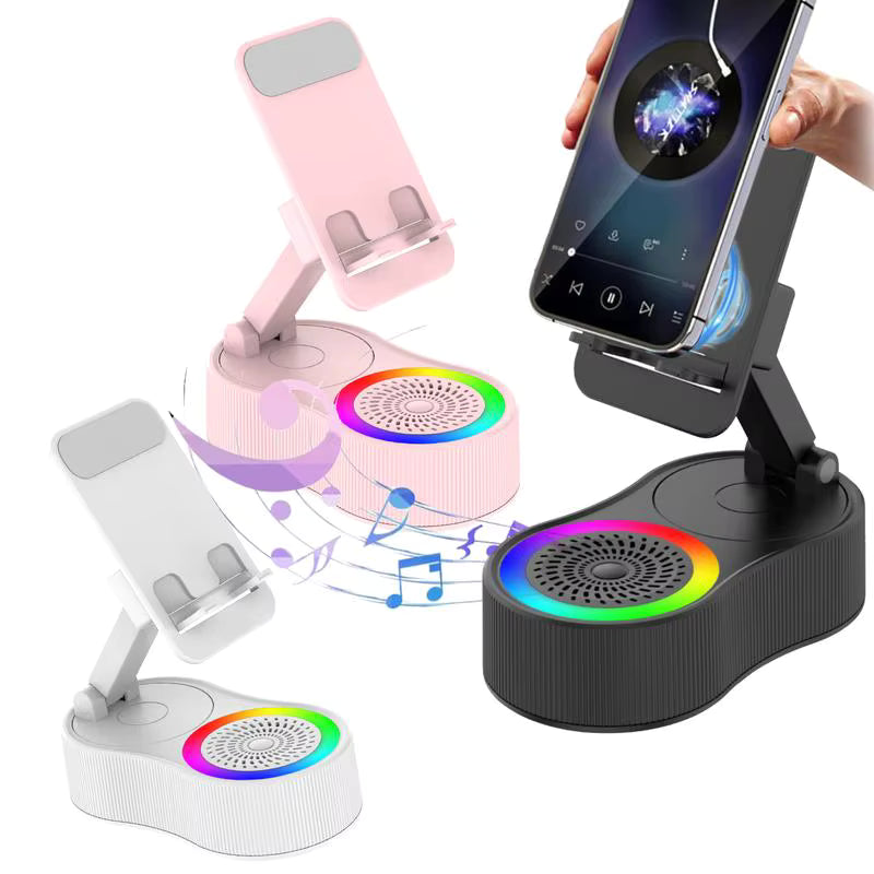 360° Rotating Phone Stand with Bluetooth Speaker & RGB Light