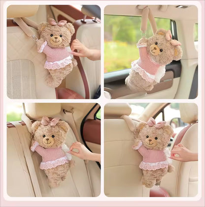 Plush Doll Car Tissue Box Holder | Hanging Headrest Decor