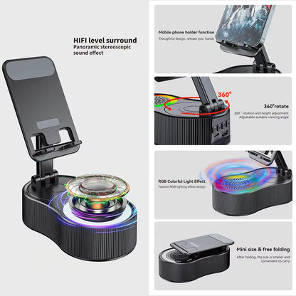 360° Rotating Phone Stand with Bluetooth Speaker & RGB Light