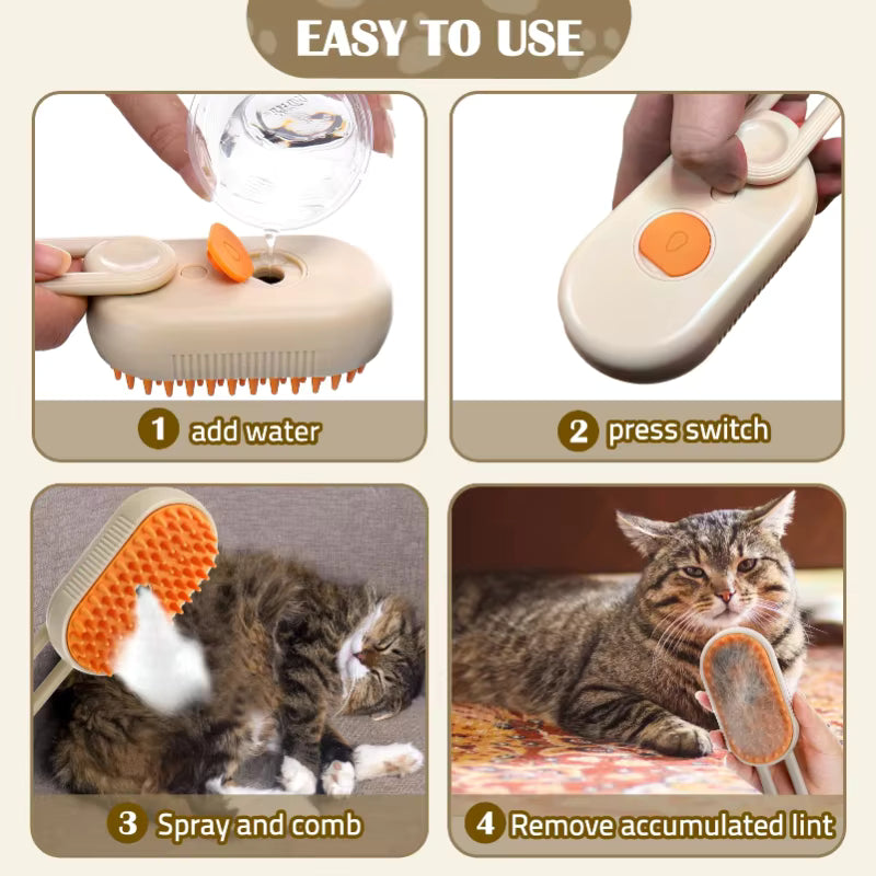 3-in-1 Cat Steam Brush | Electric Spray Grooming Comb