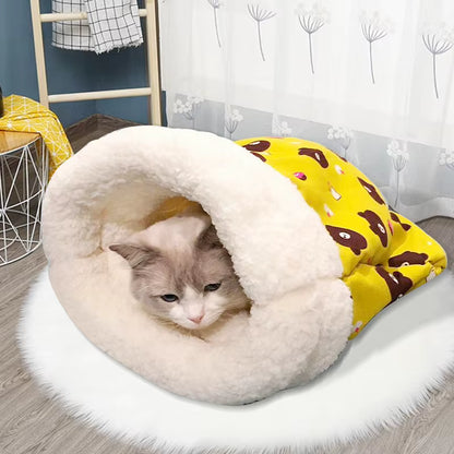 Soft Cuddly Cat Sleeping Bag | Fluffy Warm Pet Pocket Bed