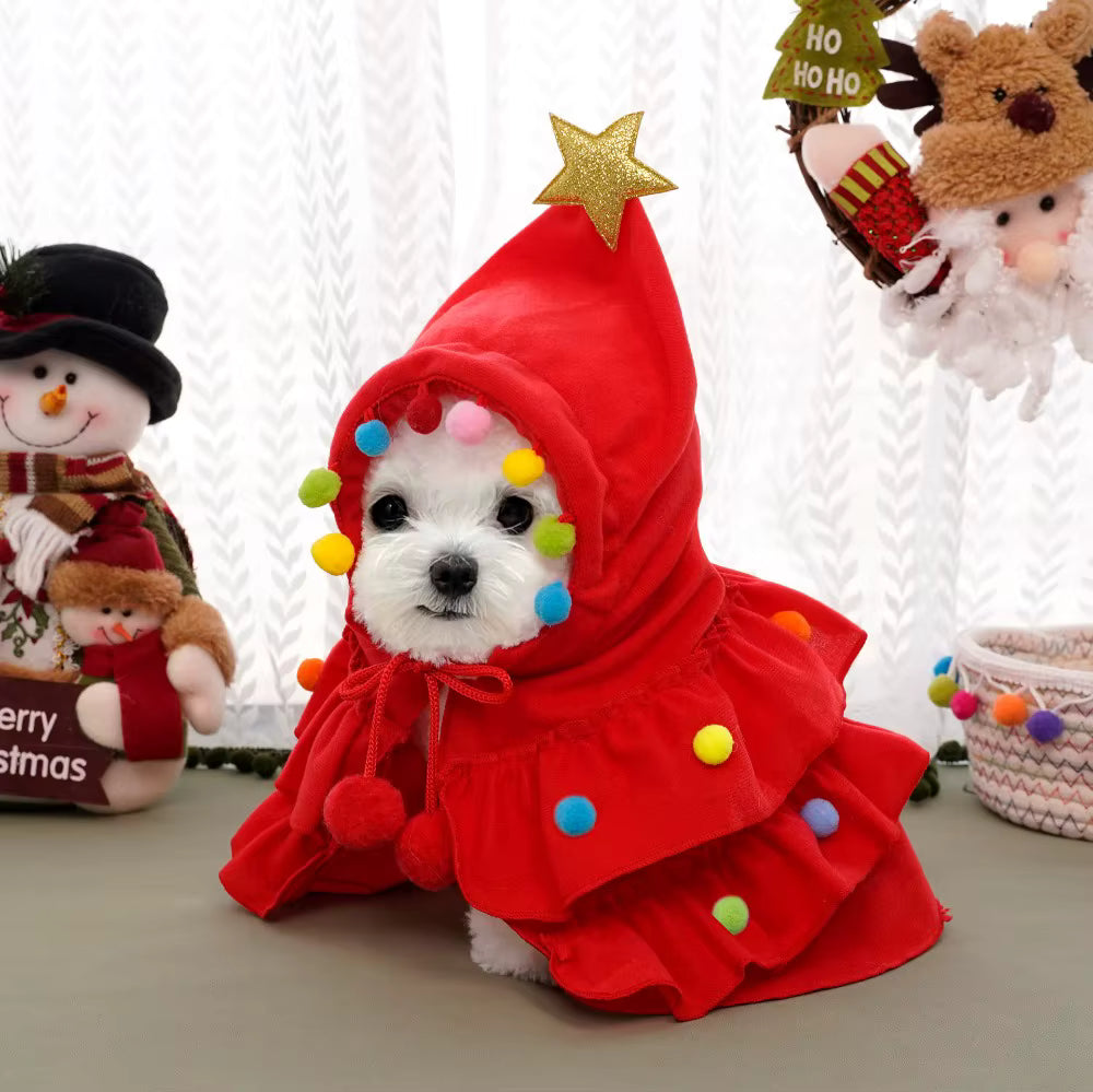 Christmas Pet Cape Dog Cat Costume | Festive Tree Cloak