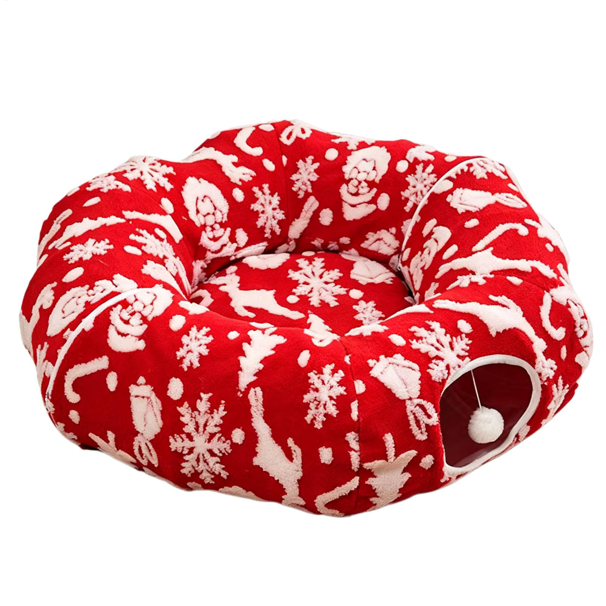 Christmas Cat Tunnel Bed | Washable Donut Play Cave & Nest