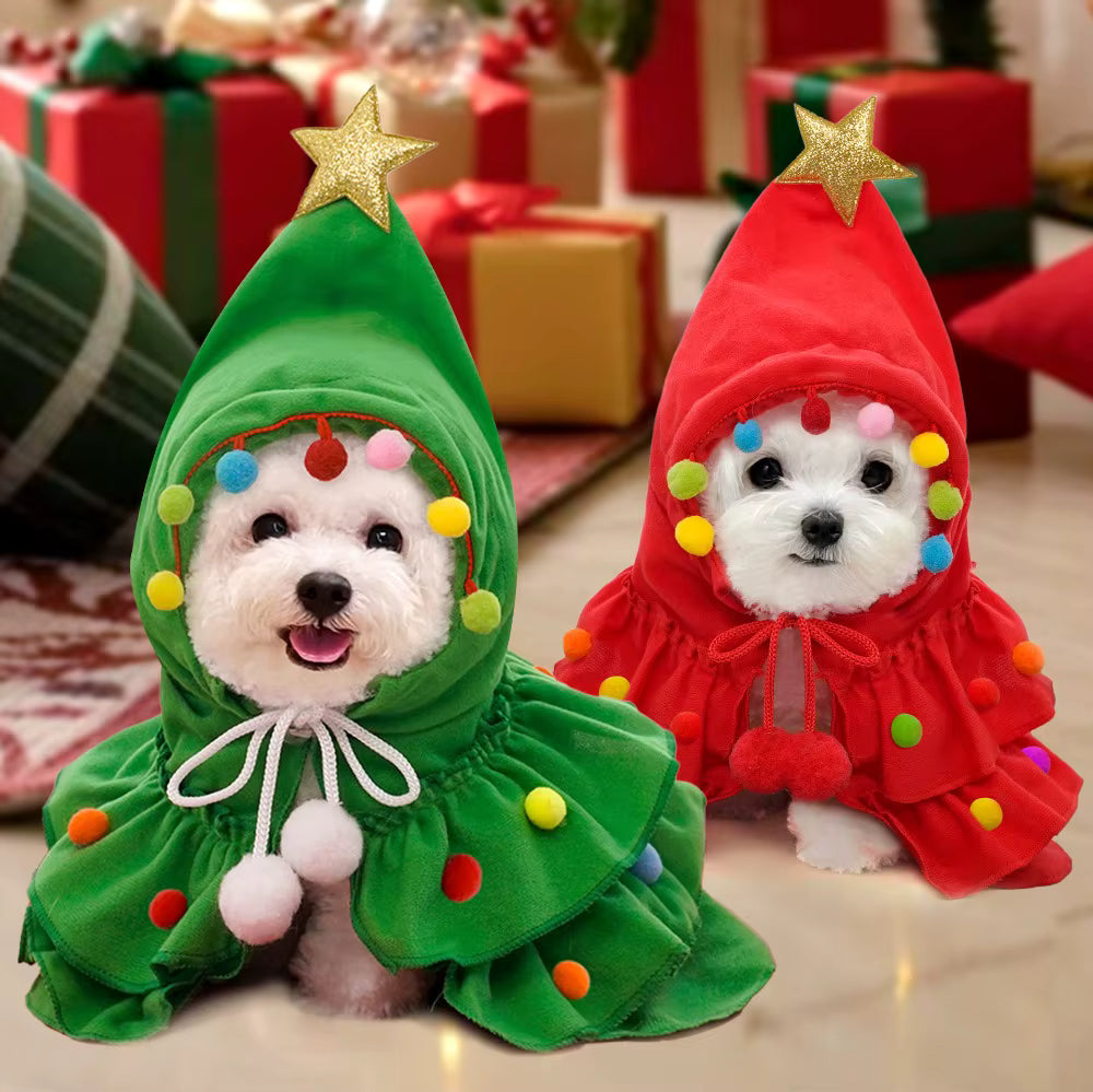 Christmas Pet Cape Dog Cat Costume | Festive Tree Cloak