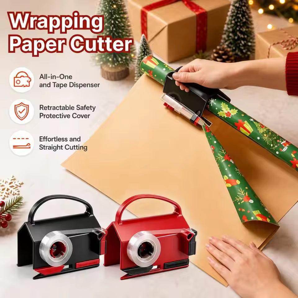 Wrapping Paper Cutter & Tape Dispenser | Sliding Trimmer