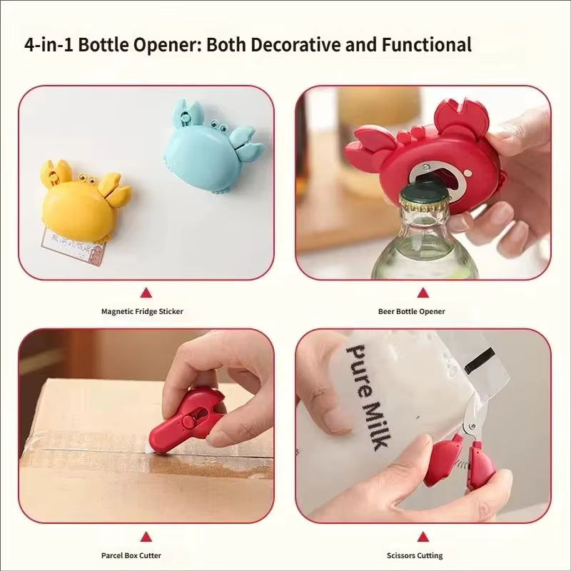 4-in-1 Cartoon Crab Magnetic Bottle Opener & Box Cutter Tool