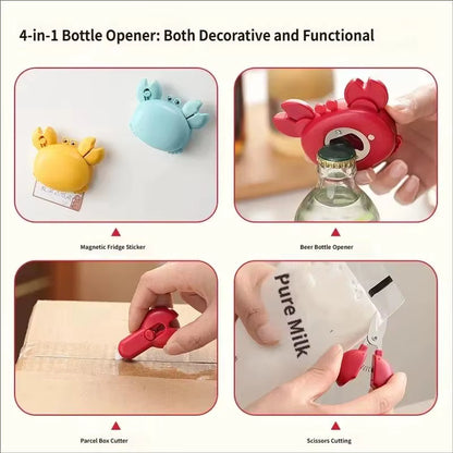 4-in-1 Cartoon Crab Magnetic Bottle Opener & Box Cutter Tool