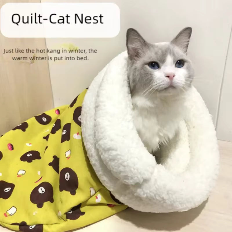 Soft Cuddly Cat Sleeping Bag | Fluffy Warm Pet Pocket Bed