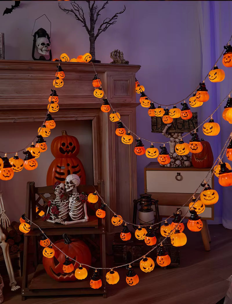 Halloween Pumpkin String Lights | Jack-O-Lantern Fairy LED