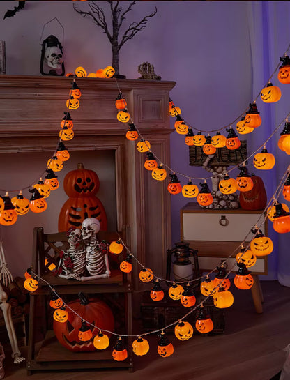 Halloween Pumpkin String Lights | Jack-O-Lantern Fairy LED