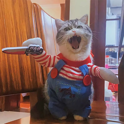 Funny Cat Halloween Costume with Foam Knife for Pets