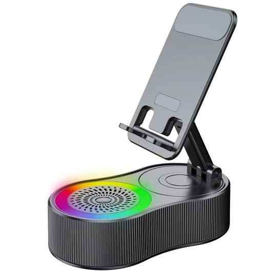 360° Rotating Phone Stand with Bluetooth Speaker & RGB Light