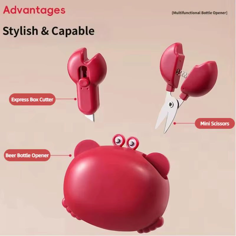 4-in-1 Cartoon Crab Magnetic Bottle Opener & Box Cutter Tool