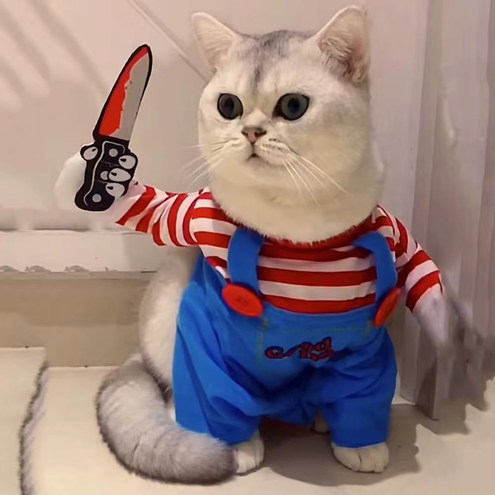 Funny Cat Halloween Costume with Foam Knife for Pets