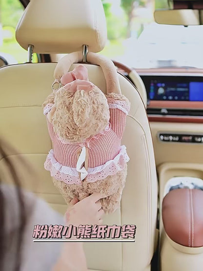 Plush Doll Car Tissue Box Holder | Hanging Headrest Decor